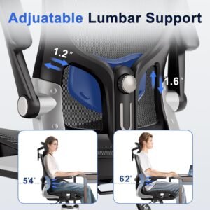 Ergonomic Office Chair with mesh seat, 3D armrests, adjustable lumbar support, and 3D headrest in a modern home office