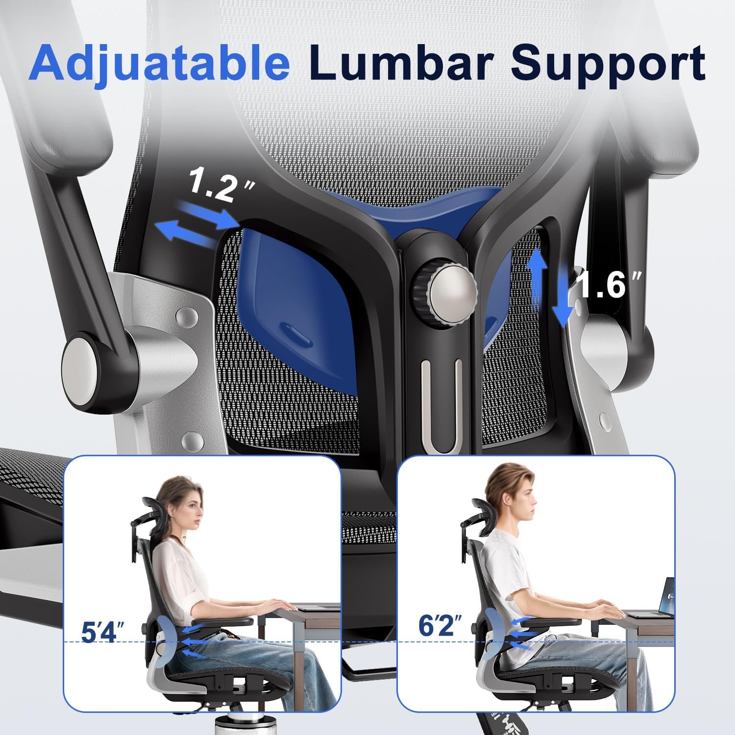 Ergonomic Office Chair with mesh seat, 3D armrests, adjustable lumbar support, and 3D headrest in a modern home office