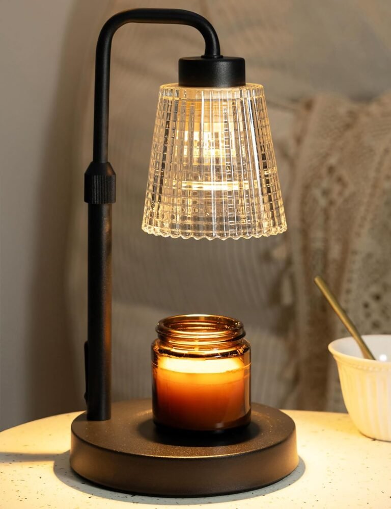 Candle warmer lamp melting a jar candle with adjustable dimming for flameless fragrance
