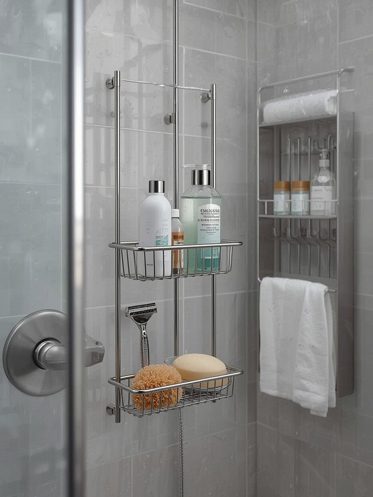 shower caddy in action